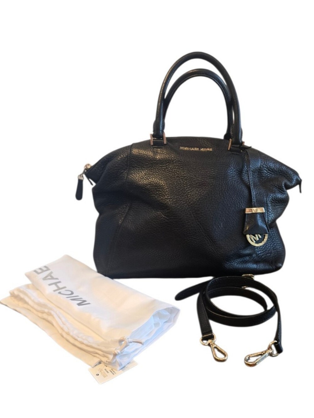 Michael Kors Black Pebbled Leather Riley Satchel Handbag